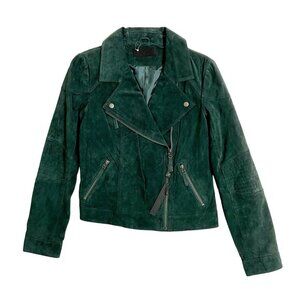 BlankNYC Green Suede Leather Moto Jacket Zip Biker Cropped SZ L NWT Defect